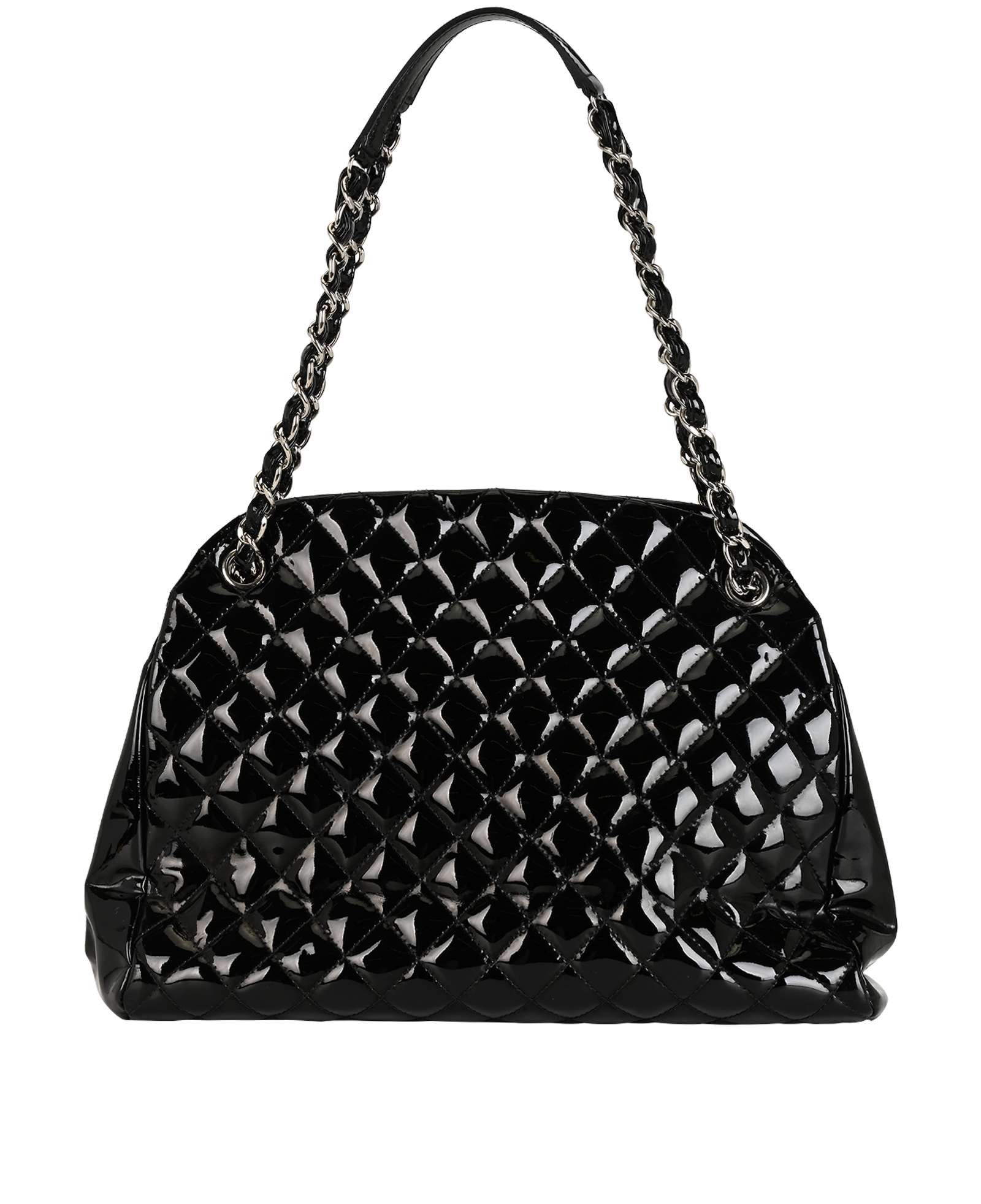Mademoiselle Bowling Bag, &pound;1,900, Handbags, Black, Patent Leather, Back view